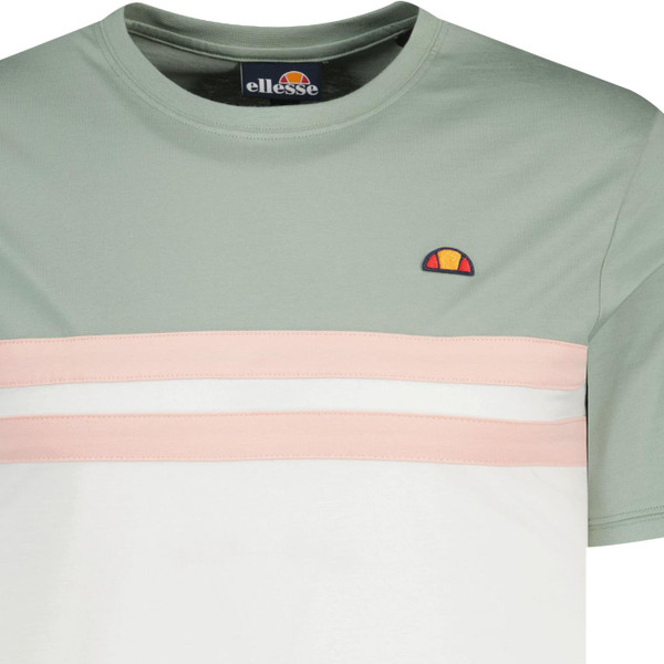 ellesse mens atrei chest stripes colour block crew neck tshirt green off white