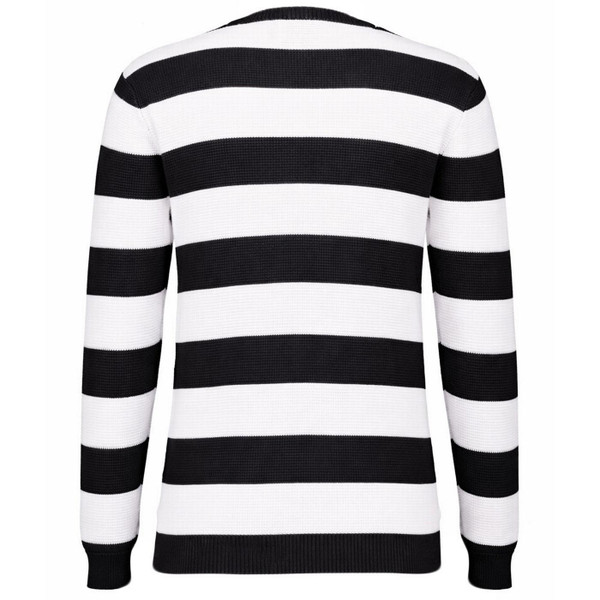 Madcap England Jones 1960s Mod Waffle Knit Block Stripe Jumper in Black and White - Back View