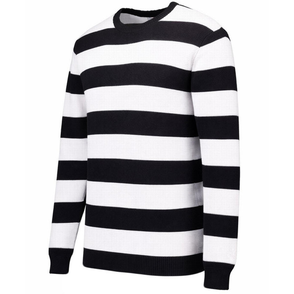 Madcap England Jones 1960s Mod Waffle Knit Block Stripe Jumper in Black and White - Side View