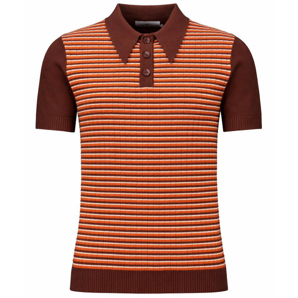 Madcap England Harlem Retro 70s Ribbed Stripe Knitted Polo Shirt in Potting Soil - Main View