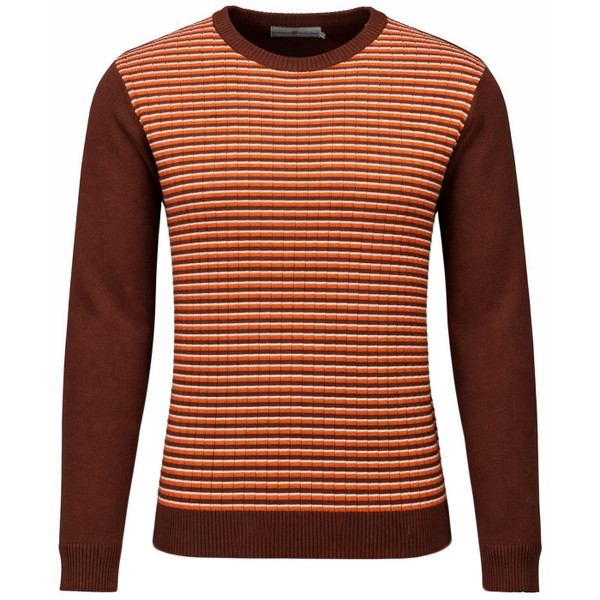Madcap England Revolution Retro 70s Ribbed Stripe Crew Neck Jumper in Potting Soil - Main View