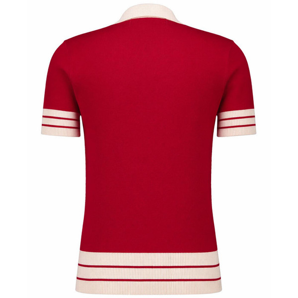 Madcap England KTF 3 Star Northern Soul Retro 70s Skipper Neck Knitted Polo Shirt in Red - Back View