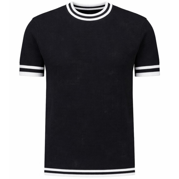Madcap England 1960s Mod Waffle Knit Moon T-shirt in Black and White Main View