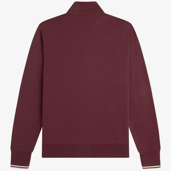 Fred Perry Half Zip Tipped Cuff Sweatshirt in Oxblood and Ecru M3574 64A - Back View