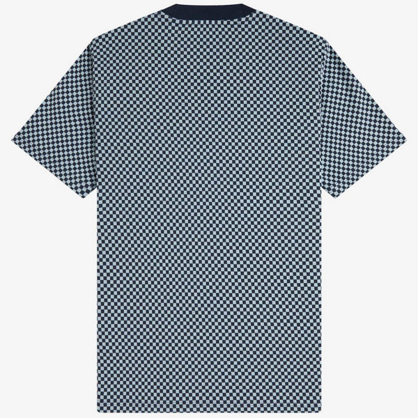 Fred Perry Men's Mod Ska Jacquard Jersey Checkerboard T-shirt in Dark Airforce M2394 738 - Back View