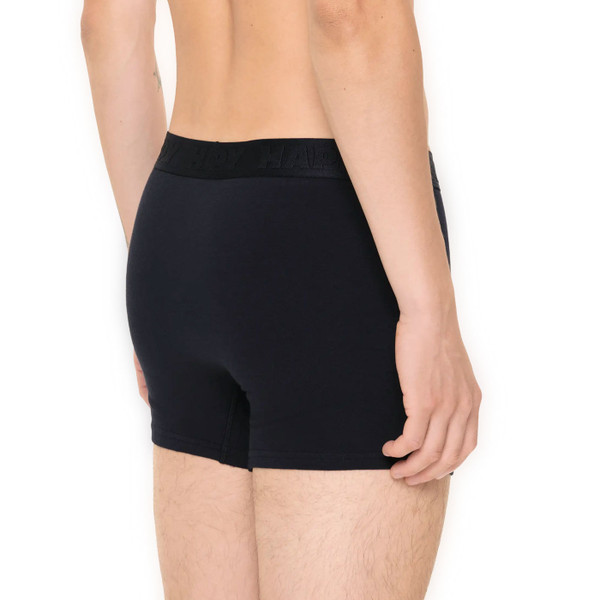Back of Man wearing Happy Socks Mens Boxer Shorts in Black P005209