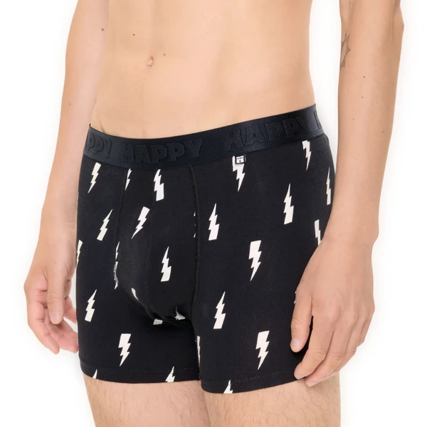Man wearing Lightening Bolt Happy Socks Mens Boxer Shorts in Black/White P005209