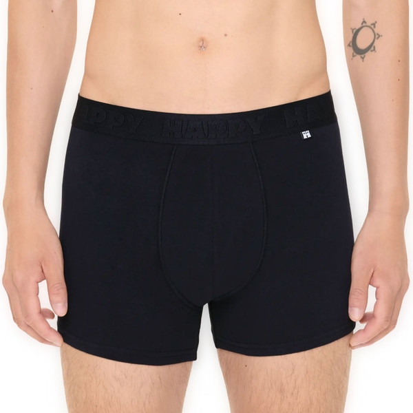 Man wearing Happy Socks Mens Boxer Shorts in Black P005209