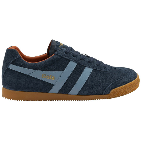 Gola Men's Harrier Trainers in Navy/Iceburg/Moody Orange Suede CMA192HE Side View