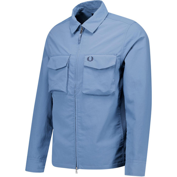 fred perry mens ripstop pocket zip through lighweight overshirt jacket ace blue