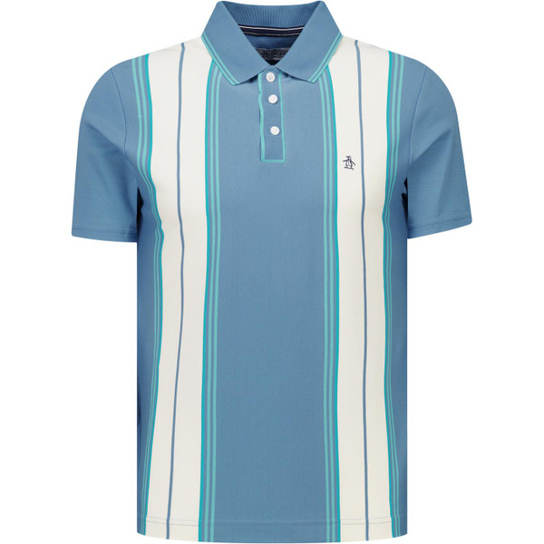 original penguin mens jacquard mixed vertical stripe jersey polo tshirt copen blue