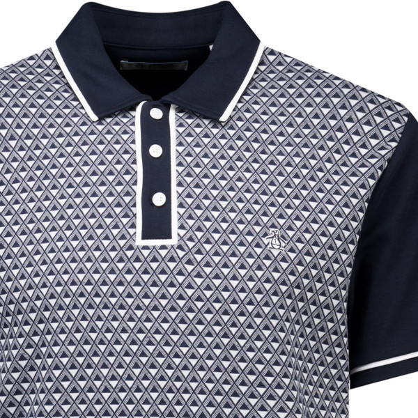 original penguin mens geo diamond jacquard panel polo tshirt dark sapphire blue