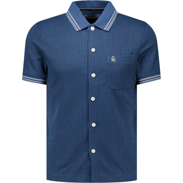 original penguin mens ribbed jacquard button through polo tshirt saragasso sea blue