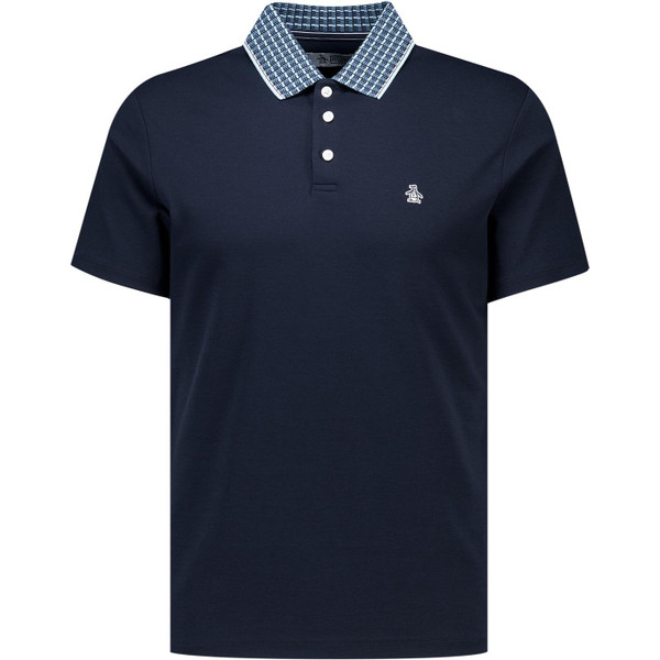 original penguin mens retro patterned contrast collar polo tshirt dark sapphire blue