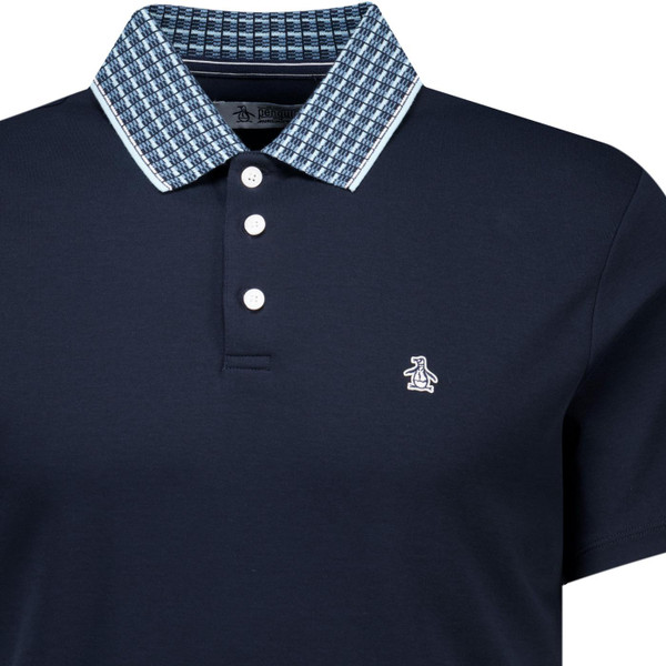 original penguin mens retro patterned contrast collar polo tshirt dark sapphire blue