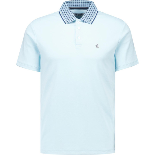 original penguin mens retro patterned contrast collar polo tshirt cool blue