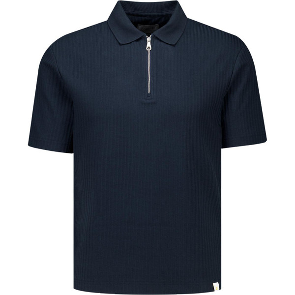 Farah Vintage Mens Dobson Retro Jacquard Stripe Zip Polo in True Navy