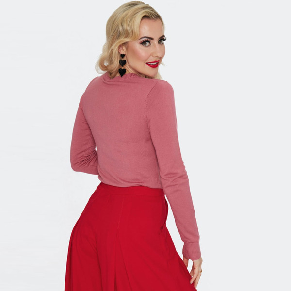 Back of Voodoo Vixen Retro Kitty Love Letter Long Sleeve Jumper in Pink