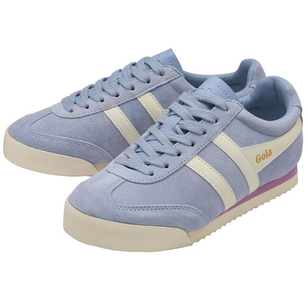 Gola Classics Women's Apollo Suede Retro 90s Trainers in Air Blue, Off White and Candy Both Trainers Side by Side