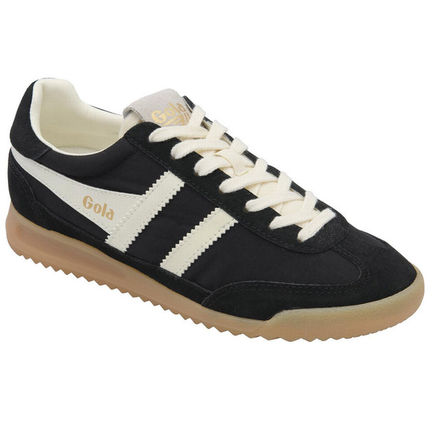 Gola Classics Firefly Women's Retro Nylon and Suede Trainers in Black and Off White CLB577BW - Main View