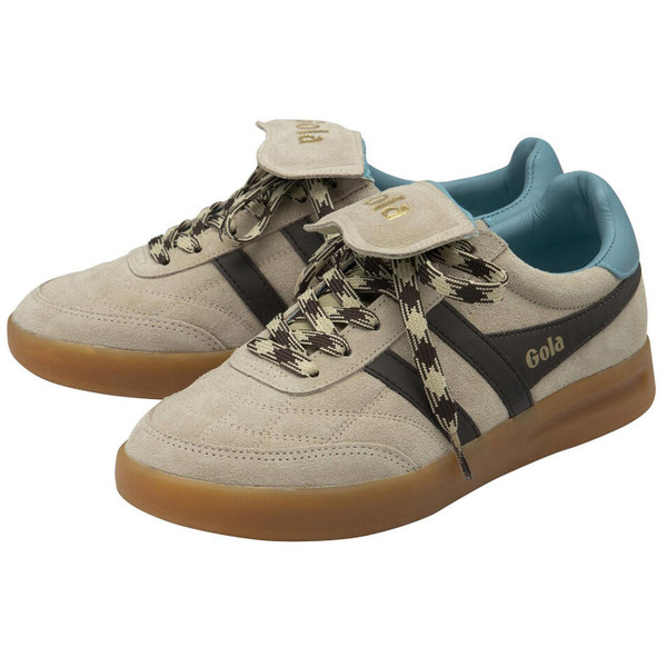 Gola Classics Stadia 86 Women's Retro 90s Quilted Suede Football Trainers in Bone CLB787CT Both Trainers Side by Side