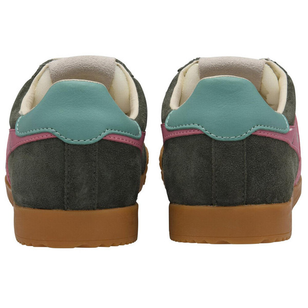 Gola Classics Elan Women's Retro 90s Suede Trainers in Dark Khaki and Bubblegum CLB538NK Back View
