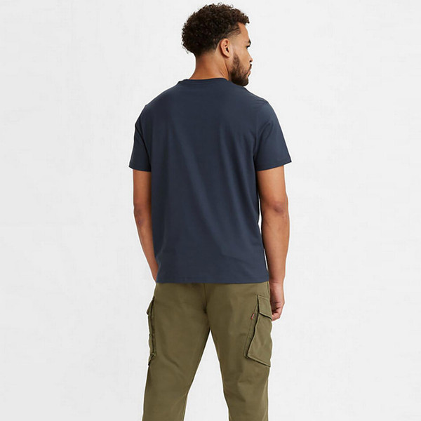 Model Wearing Levi's Batwing Graphic Men's Retro Crew Neck T-shirt in Dress Blue 177830139 Back View