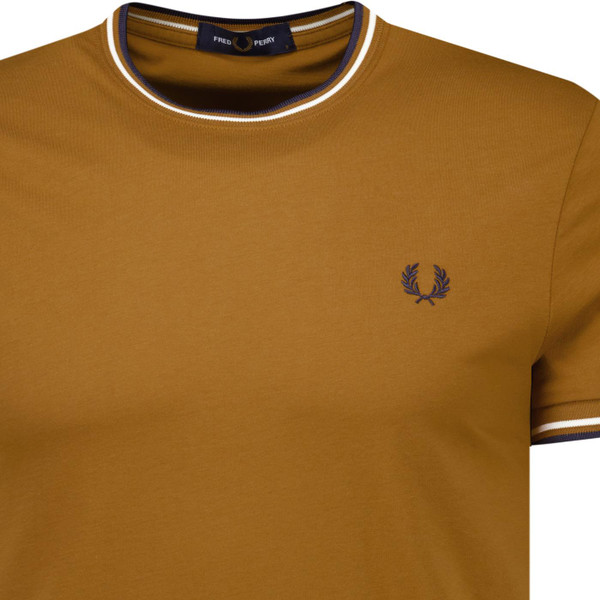 Fred Perry Mens M1588V V46 Twin Tipped T-Shirt in Dark Caramel