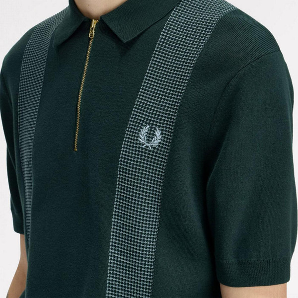 Fred Perry Men's 1960s Mod Panel Knitted Polo Shirt in Grassroots K2310 30A - Stripe Panel Detail