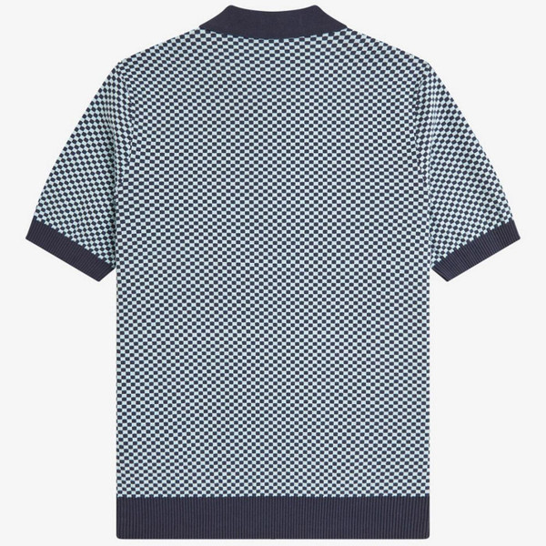 Fred Perry Men's Mod Chequerboard Knitted Polo Shirt in Dark Airforce K2312 738 Back View