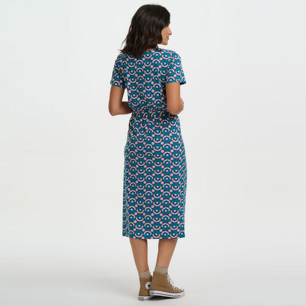 Back of Sugarhill Brighton Flissy Retro 60s Flower Floral Midi Dress in Navy/Teal