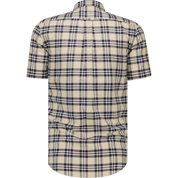 Farah Vintage Brewer Retro 3 Colour Check Short Sleeve Oxford Shirt in Birch Grey