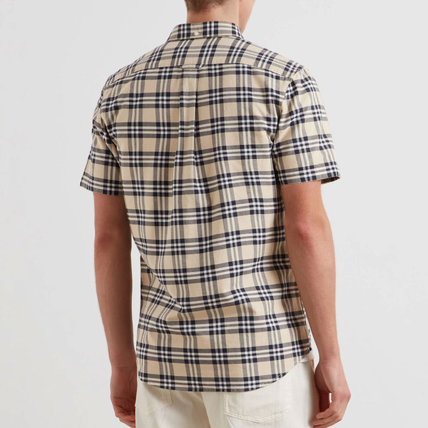 Back of Farah Vintage Brewer Retro 3 Colour Check Short Sleeve Oxford Shirt in Birch Grey