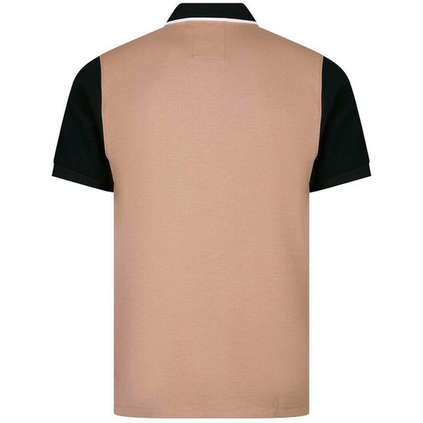 Luke Saddleworth Men's Retro Colour Block Intertech Pique Polo Shirt in Fawn - Back