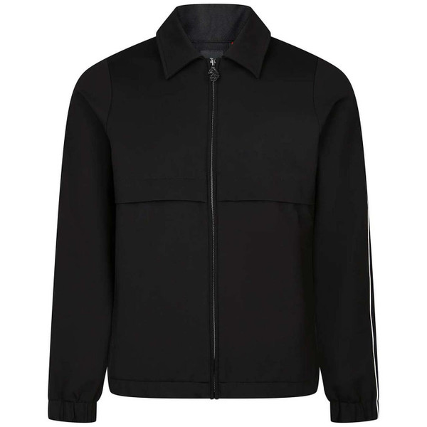 Luke Moonstone Men's Retro Zip Through Piped Sleeve Collared Sweatshirt in Black - Front