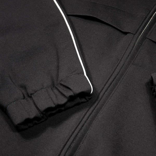 Luke Moonstone Men's Retro Zip Through Piped Sleeve Collared Sweatshirt in Black - Cuff Detail