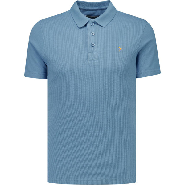 Farah Vintage Mens Forster Textured Panel Polo T-Shirt in Blue Tide