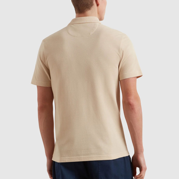 Reverse of Farah Mens Forster Textured Panel Polo T-Shirt in Birch Cream