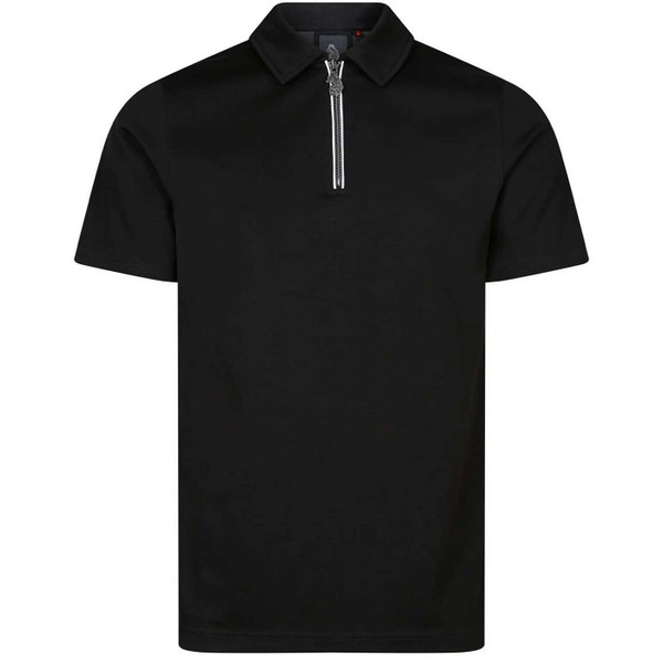 Luke Opal Men's Mod Zip Placket Modal Fabric Polo Shirt in Black - Front