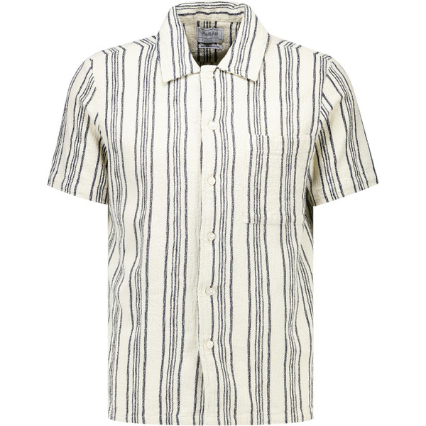 Farah Vintage Mens Simon Retro Fine Stripe Short Sleeve Dobby Shirt in Ecru