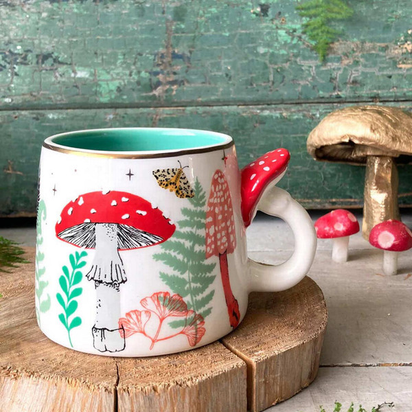 House of Disaster Forage Cream Retro Toadstool and Fern Mug in Box - Retro Gifts - Lifestyle