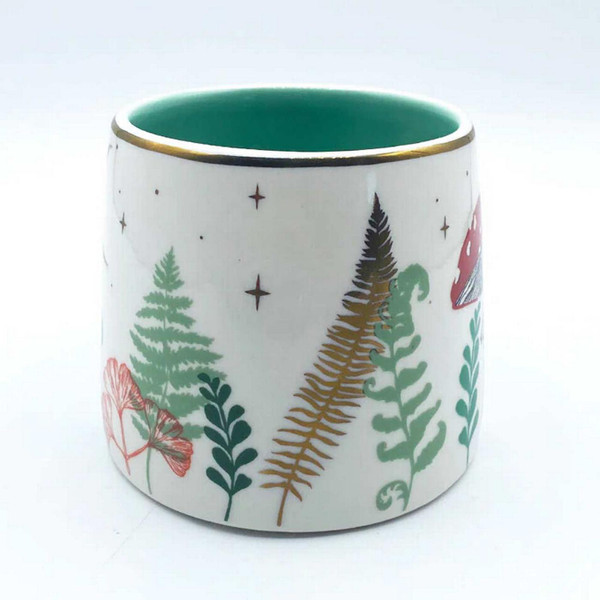House of Disaster Forage Cream Retro Toadstool and Fern Mug in Box - Retro Gifts - Front View