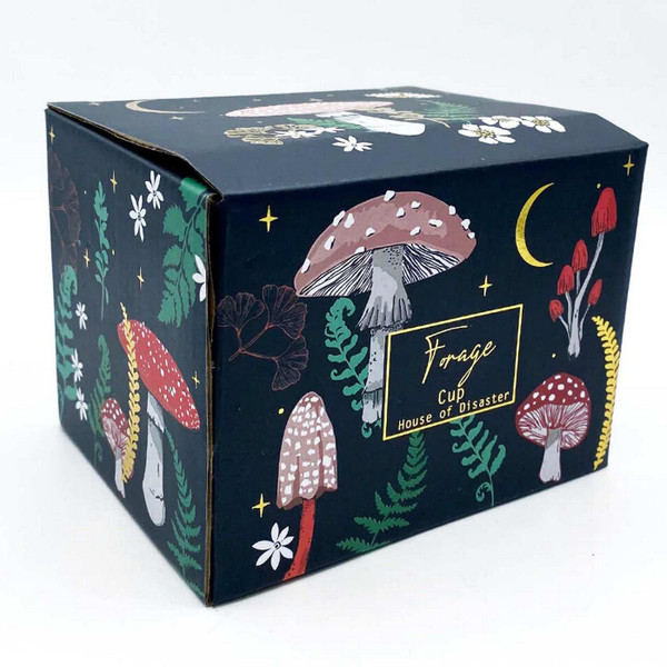 House of Disaster Forage Cream Retro Toadstool and Fern Mug in Box - Retro Gifts - Box View