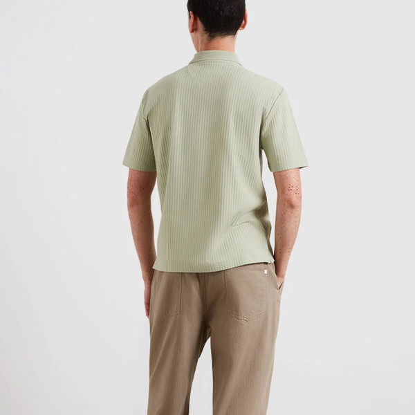 Back of Farah Vintage Mens Dobson Retro Jacquard Stripe Zip Polo T-Shirt in Green Shade