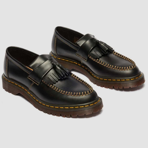 Dr Martens Adrian Men's Orleans Leather Tassel Loafers in Black Front View Both Shoes