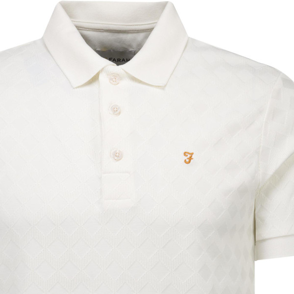 Collar on Farah Vintage Mens Horace Retro Diamond Jacquard Polo in Ecru