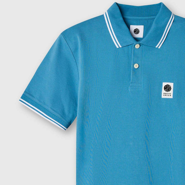 Pretty Green Rayner Men's Mod Twin Tipped Pique Polo Shirt in Blue - Tipping Detail