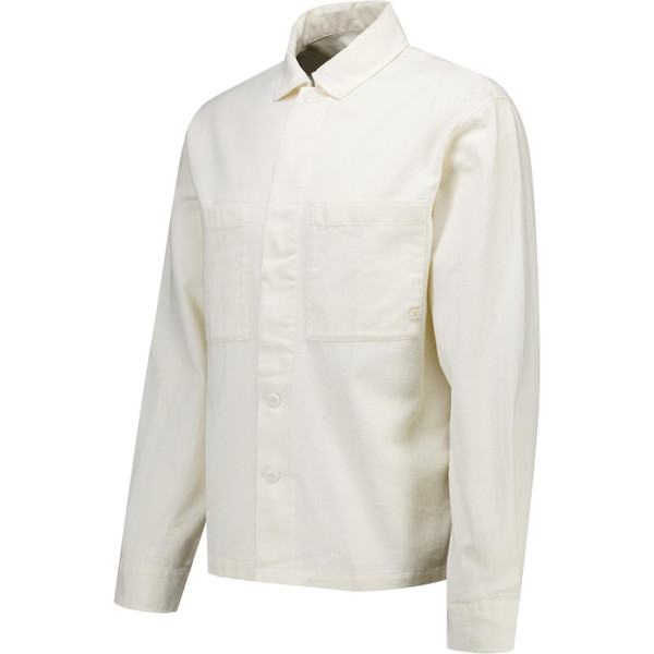 Farah Vintage Mens Marshall Herringbone Long Sleeve Utility Overshirt in Ecru