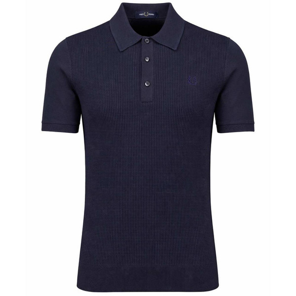 Fred Perry Men's Mod Tonic Waffle Knitted Polo Shirt in Navy - Front View