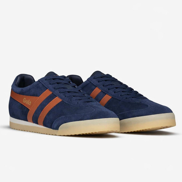 Gola Classics Apollo Men's Retro Suede Trainers in Navy and Moody Orange - Front View